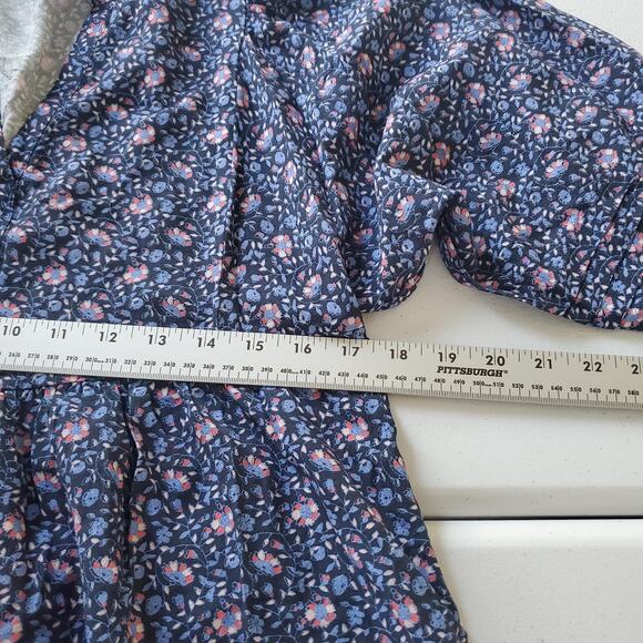 Marine Layer Dress Womens Small Navy Floral Midi V-Neck Puff Sleeve Tiered 16146 - Picture 6 of 10